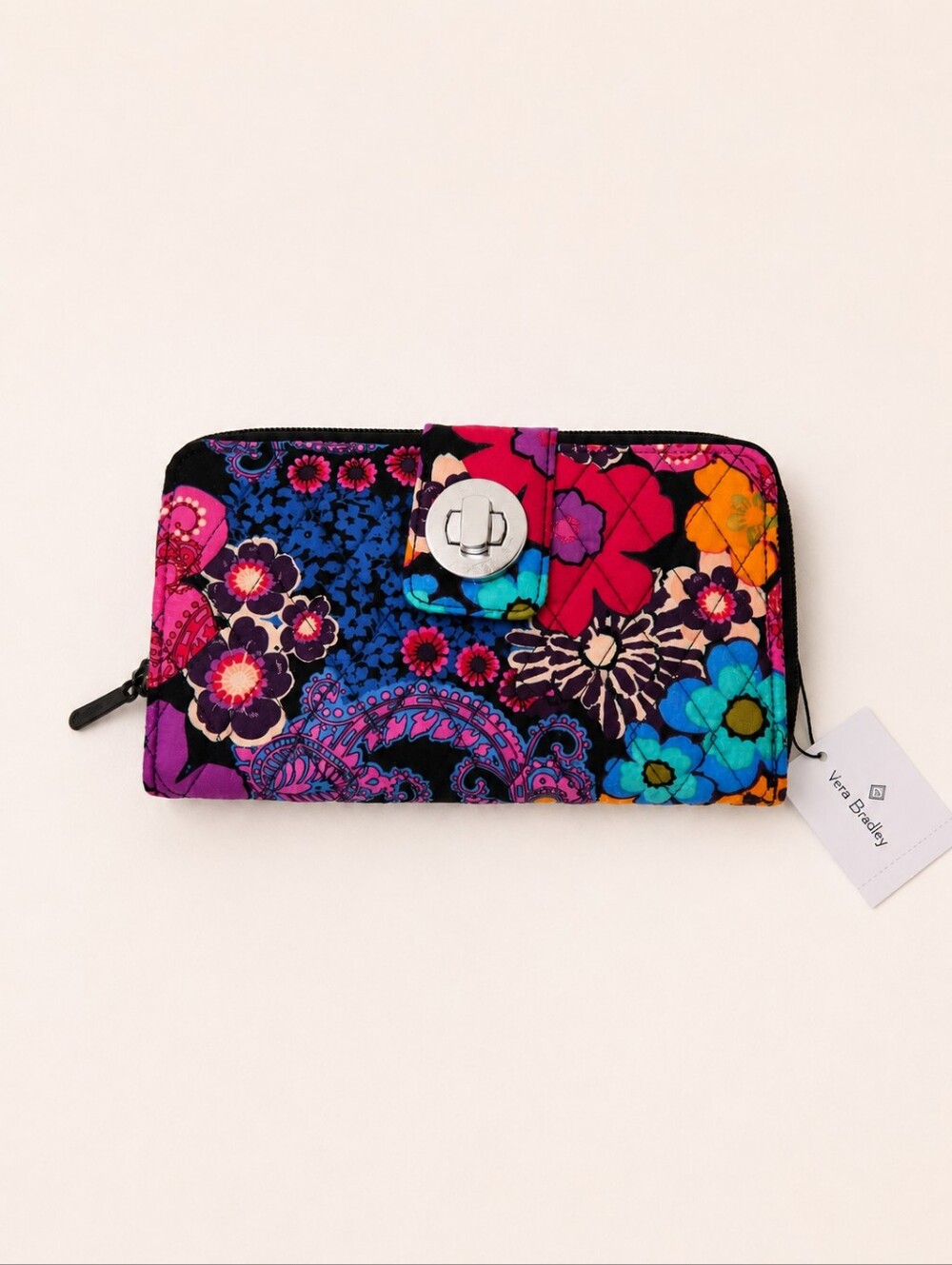 Vera Bradley Turnlock Wallet Floral Fiesta Quilted Cotton Zip Around Wallet NWT